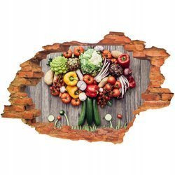 Naklejka na ścianę 3D Warzywa kompozycja różnych warzyw na olchowych deskach 90 cm na 60 cm