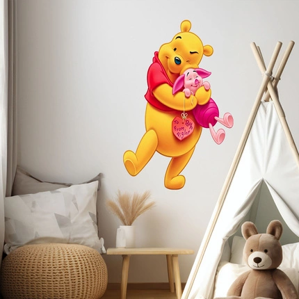 Naklejka na ścianę KUBUŚ PUCHATEK przytula prosiaczka 60 cm na 90 cm