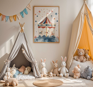 Plakat Karuzela w Ramce 42x30 cm – Magiczna Dekoracja do Pokoju Dziecka | A3 z Drewnianą Ramką