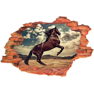 Naklejka na ścianę 3D KONIE brązowy na polu 90 cm na 60 cm