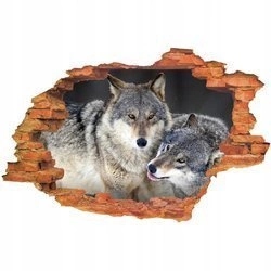 Naklejka na ścianę 3D Wilk z młodym wilkiem 90 cm na 60 cm