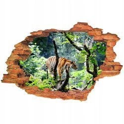 Naklejka na ścianę 3D dżungla tygrys na drzewie 90 cm na 60 cm