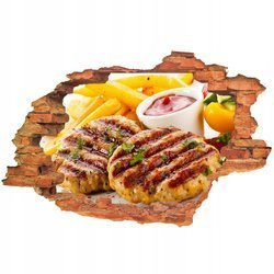 Naklejka na ścianę 3D Jedzenie grillowane steki z ketchupem 90 cm na 60 cm