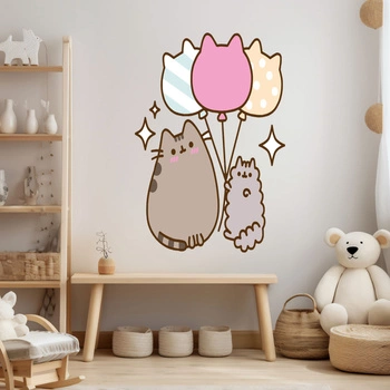 Naklejka na ścianę Pusheen z balonikami 60 cm na 90 cm