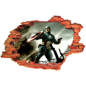 Naklejka na ścianę 3D KAPITAN AMERYKA odbija pociski tarczą 90 cm na 60 cm