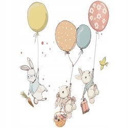 Naklejka na ścianę króliczki z koszykiem i balonikami 90 cm na 60 cm