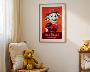 Plakat Psi Patrol w Ramce 42x30 cm – Marshall Adventure Bay Hero | Dekoracja do Pokoju Dziecka