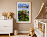 Plakat Minecraft w Ramce 42x30 cm – Klasyczna Górska Scena | Dekoracja do Pokoju Dziecka
