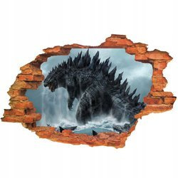 Naklejka na ścianę 3D DINOZAUR czarny stegozaur wychodzący z wody  90 cm na 60 cm