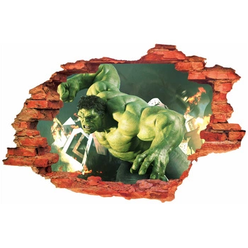 Naklejka na ścianę 3D HULK w płomieniach 90 cm na 60 cm