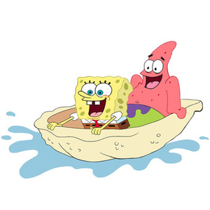 Naklejka na ścianę SPONGEBOB kanciastoporty i Patryk Rozgwiazda w kąpielach wodnych 90 cm na 60 cm