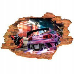 Naklejka na ścianę 3D SAMOCHODY szybcy i wściekli wyścig po mieście  90 cm na 60 cm
