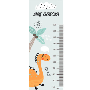 Naklejka na ścianę personalizowana miarka wzrostu dinozaur na wakacjach  162 cm na 61 cm