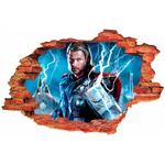 Naklejka na ścianę 3D THOR w burzy 90 cm na 60 cm