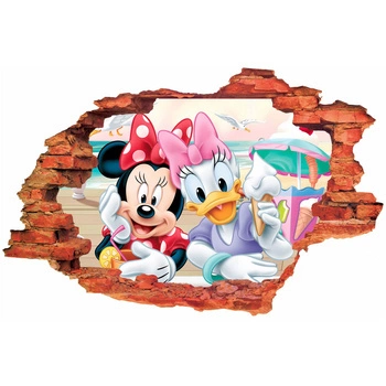 Naklejka na ścianę 3D Myszka Minnie z Kaczka Daisy na lodach 90 cm na 60 cm