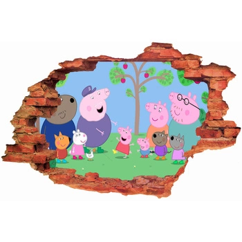 Naklejka na ścianę 3D ŚWINKA PEPPA spotkanie pod drzewem 90 cm na 60 cm