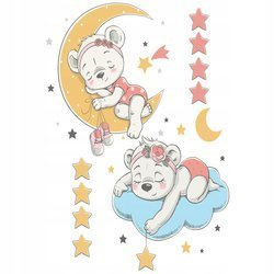 Naklejka na ścianę Misiek smacznie śpi na księżycu jego brat na chmurce 90 cm na 60 cm
