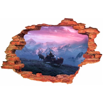 Naklejka na ścianę 3D KRAINA LODU jadą na wozie 60 cm na 90 cm