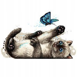 Naklejka na ścianę KOTEK z niebieskim Motylem 90 cm na 60 cm