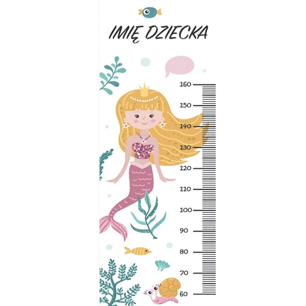 Naklejka na ścianę personalizowana miarka wzrostu Syrenka pływa z rybkami 162 cm na 61 cm