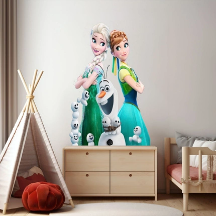 Naklejka na ścianę KRAINA LODU Anna Elsa i Olaf 60 cm na 90 cm
