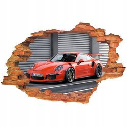 Naklejka na ścianę 3D SAMOCHODY czerwone Porsche 911 w nocy 90 cm na 60 cm