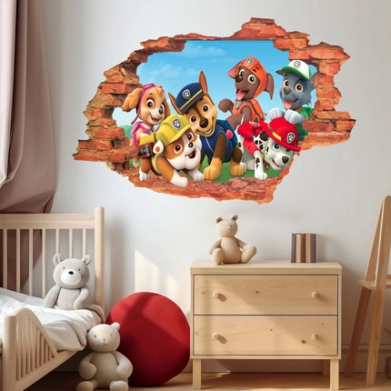 Naklejka na ścianę 3D Psi Patrol cała ekipa 90 cm na 60 cm