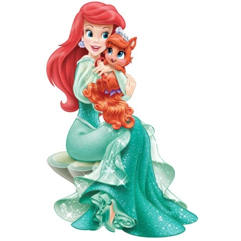 Naklejka na ścianę Ariel Mała Syrenka z kotkiem 90 cm na 60 cm