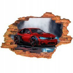 Naklejka na ścianę 3D SAMOCHODY czerwone BMW duże felgi 90 cm na 60 cm