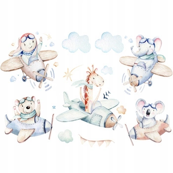 Naklejki na ścianę Zwierzęta w samolotach 60 cm na 90 cm