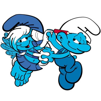 Naklejka na ścianę SMERFY taniec smerfetki i smerfusia 90 cm na 60 cm