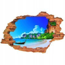 Naklejka na ścianę 3D Plaża łódka przy brzegu oceanu 90 cm na 60 cm