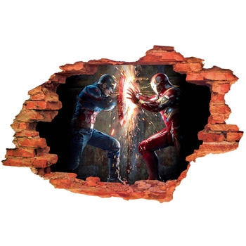 Naklejka na ścianę 3D KAPITAN AMERYKA siłuje się Iron Man 90 cm na 60 cm