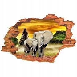 Naklejka na ścianę 3D Słoń z małym słoniątkiem 90 cm na 60 cm