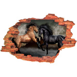 Naklejka na ścianę 3D KONIE czarny i brązowy między sobą 90 cm na 60 cm