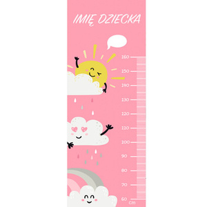 Naklejka na ścianę personalizowana miarka wzrostu chmurki i słoneczko 162 cm na 61 cm