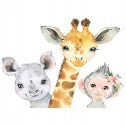 Naklejka na ścianę SAFARI małpka żyrafa i jednorożec 90 cm na 60 cm