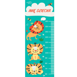 Naklejka na ścianę personalizowana miarka wzrostu lew z braćmi 162 cm na 61 cm