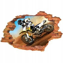 Naklejka na ścianę 3D biały CROSS ENDURO idzie bokiem