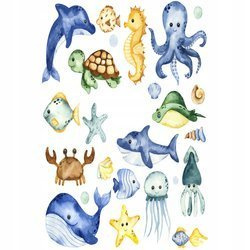 Naklejka na ścianę Podwodny Świat rekin ośmiornica 90 cm na 60 cm