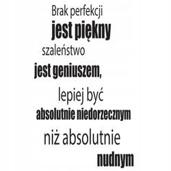 Naklejka na ścianę cytat napis MOTYWUJĄCY brak perfekcji jest piękny 75 cm na 45 cm