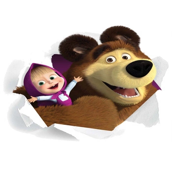 Naklejka na ścianę MASZA I NIEDŹWIEDŹ mała uśmiechnięta Masza w ramionach przyjaciela niedzwiedżia 90 cm na 60 cm