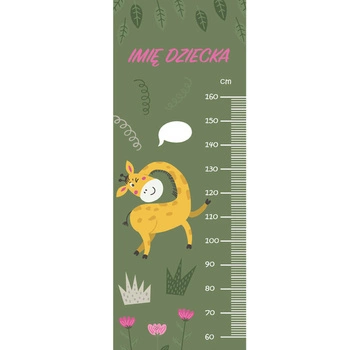 Naklejka na ścianę personalizowana miarka wzrostu żyrafa puszcza oczko 162 cm na 61 cm