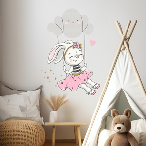 Naklejka na ścianę Króliczek buja się na chmurce 90 cm na 60 cm