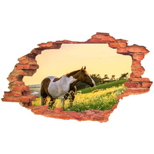 Naklejka na ścianę 3D KOŃ na łące 90 cm na 60 cm