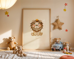 Plakat Lew w Koronie 42x30 cm – Dekoracja do Pokoju Malucha | Format A3 z Drewnianą Ramką