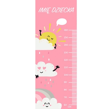 Naklejka na ścianę personalizowana miarka wzrostu chmurki i słoneczko 162 cm na 61 cm