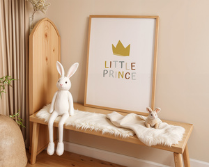 Plakat Little Prince 42x30 cm – Pokój Dziecka z Napisem i Koroną | Format A3 w Drewnianej Ramce
