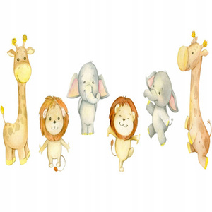 Naklejka na ścianę SAFARI słonik lew żyrafa wszyscy tańczą 90 cm na 60 cm
