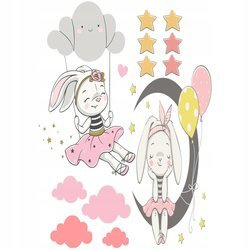 Naklejka na ścianę Króliczki z gwiazdkami i chmurkami 90 cm na 60 cm